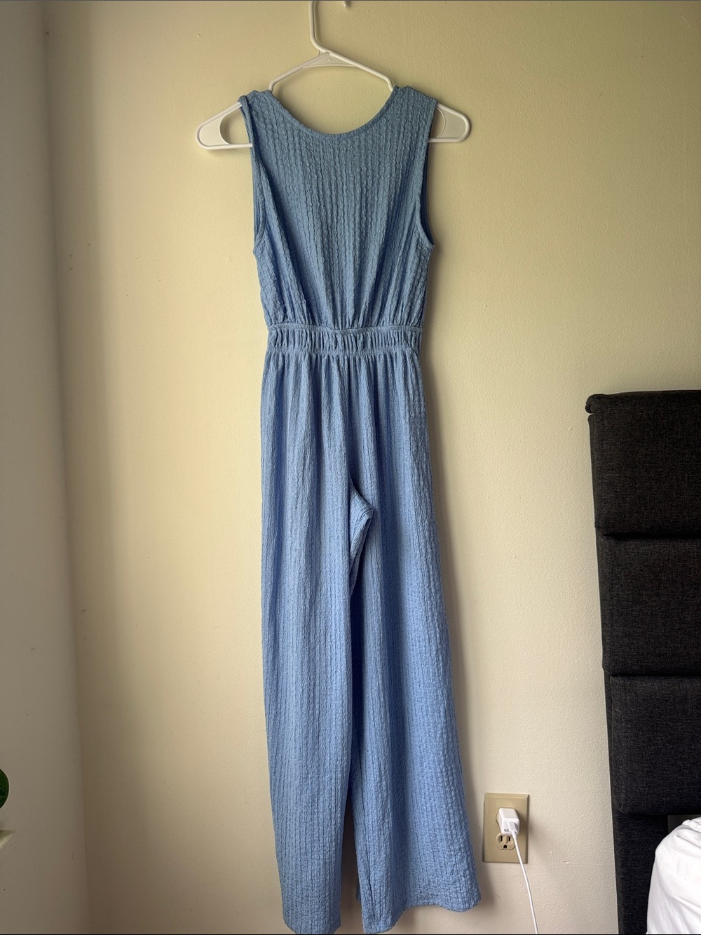 Zara Light Blue Textured Sleeveless Jumpsuit